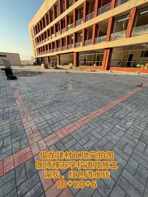 偃師豫蘇學(xué)校道路施工（深灰、紅色透水磚 10*20*6）