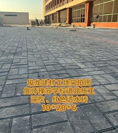 偃師豫蘇學(xué)校道路施工 深灰、紅色透水磚 10*20*6